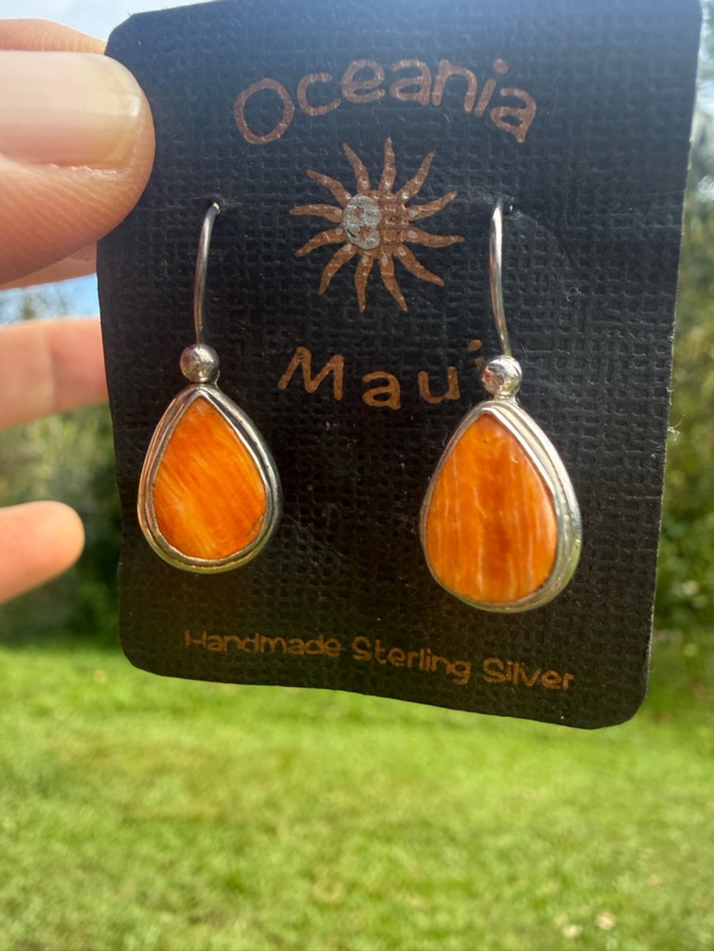 Orange Carnelian Teardrop Sterling Silver Earrings